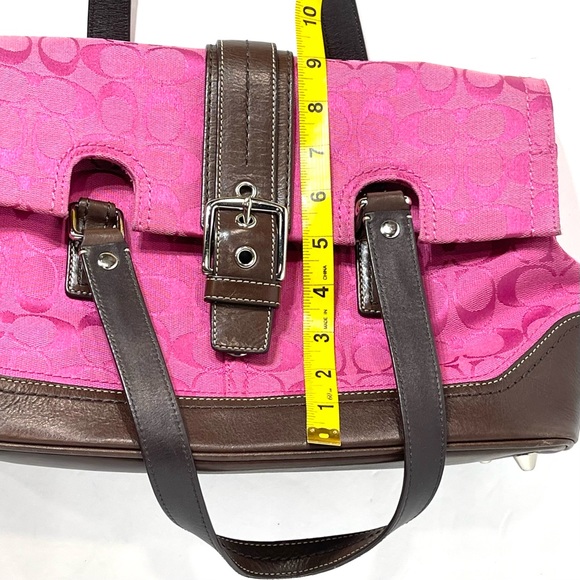 Coach Pink Signature C Canvas Leather Footed Shoulder Bag Handbag - Picture 12 of 14